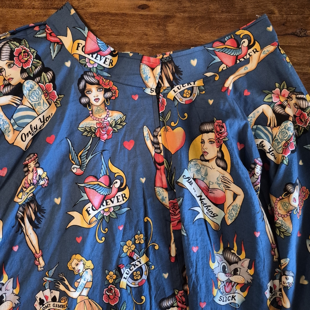 Rockabilly Tattoo Print Skater Skirt - Picture 3 of 5